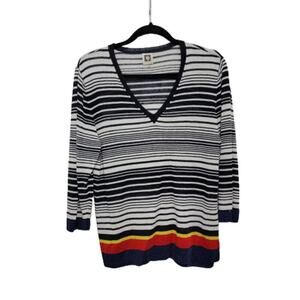 Anne Klein Striped Linen Blend Sweater Large Coast Nautical 799